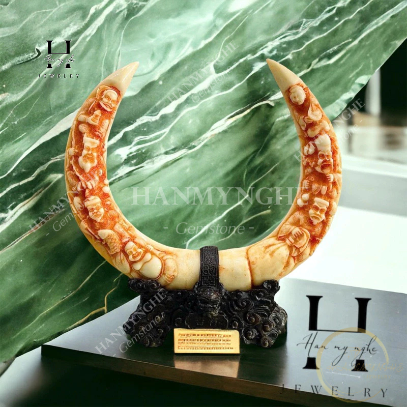 Cặp ngà để bàn bột đá cao 36 cm HANMYNGHE 3 Cặp ngà để bàn bột đá cao 36 cm HANMYNGHE - Ảnh 3