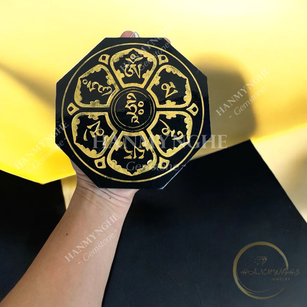 Gương đá phong thuỷ gương bát giác khắc lục tự đại minh chân ngôn đk 15 cm HANMYNGHE 1 Gương đá phong thuỷ gương bát giác khắc lục tự đại minh chân ngôn đk 15 cm HANMYNGHE