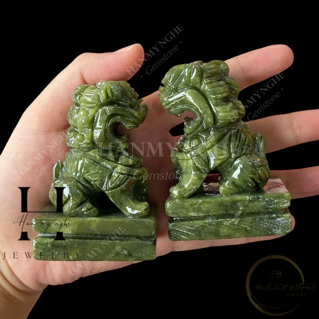 Cặp kỳ lân đá ngọc spentine cao 7cm -10cm -15cm để bàn HANMYNGHE