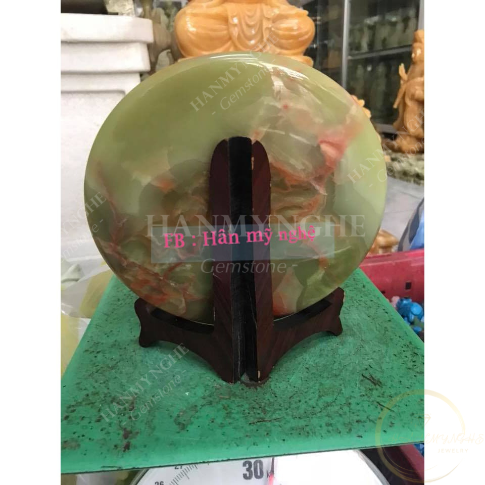 đồng điếu pakistan có vân huyết đường kính 16cm tặng kèm đế gỗ