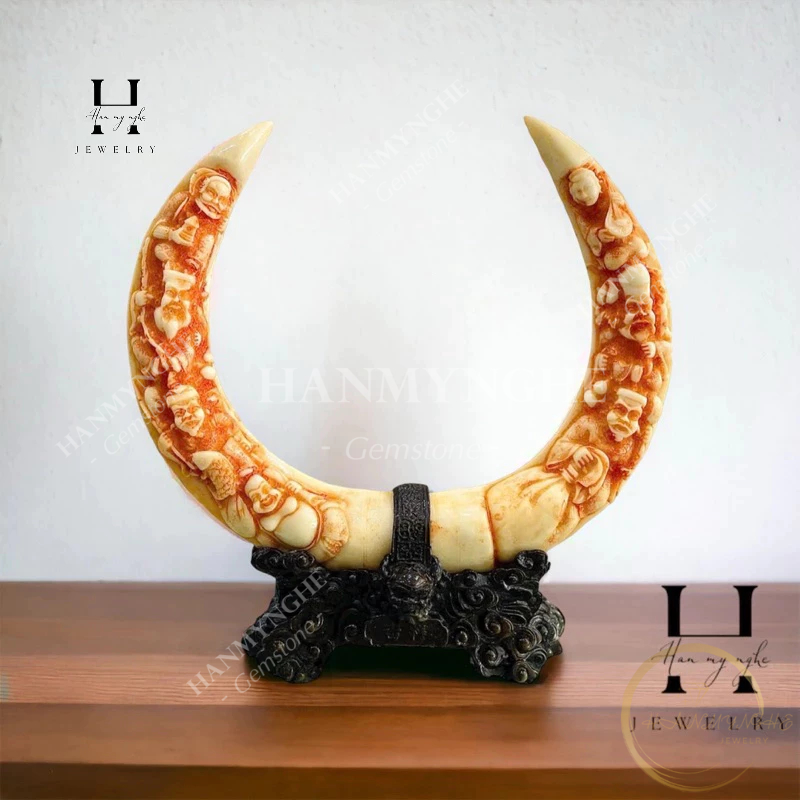 Cặp ngà để bàn bột đá cao 36 cm HANMYNGHE 1 Cặp ngà để bàn bột đá cao 36 cm HANMYNGHE