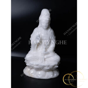Tượng quan âm ngồi  đá trắng cao 30cm tự nhiên nguyên khối HANMYNGHE