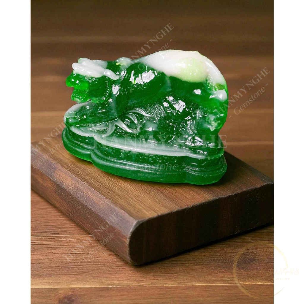 Tượng con hổ màu xanh ngọc cao 10cm HANMYNGHE 1 Tượng con hổ màu xanh ngọc cao 10cm HANMYNGHE
