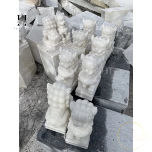 Cặp tượng kỳ lân 40 cm đá trắng non nước HANMYNGHE